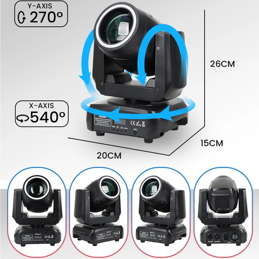 150W Mini Moving Head Light Disco Party Light 18Prism 12Gobos LED Beam RGBW DMX512 DJ Disco Wedding Stage Effect Light