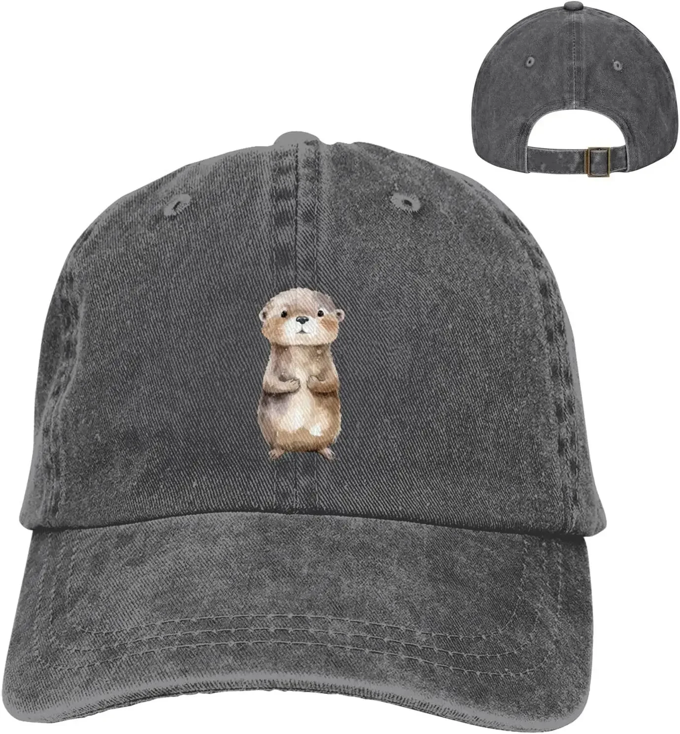 Cute Otter Distressed Adjustable Washed Denim Cotton Low Profile Mens Trucker Hat Black Fitted All Seasons Travel Baseball Cap