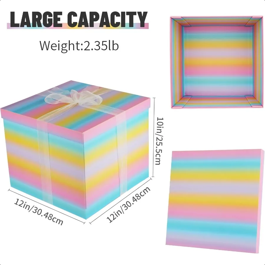 صندوق هدايا كبير مقاس 12 × 12 × 10 بوصة علب هدايا مع أغطية للهدايا صندوق عيد الميلاد لتغليف الهدايا لاستحمام الطفل وعيد الحب