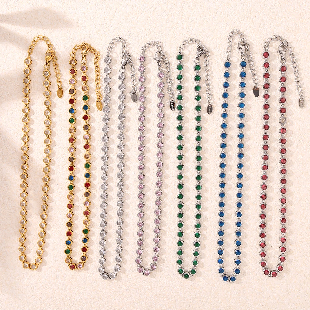 

Colorful Zircon Chain Necklace 316 Stainless Steel Gold Plated Bracelet Set Women's Wedding Luxury Jewelry Accessories Wholesale