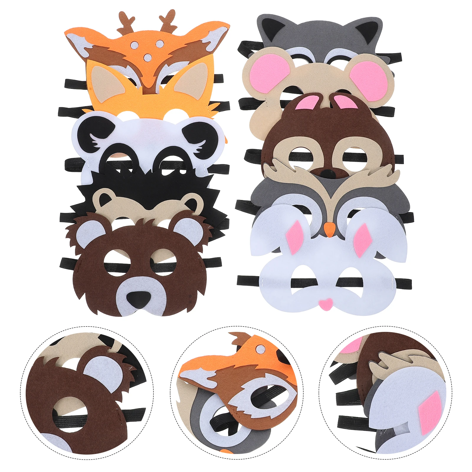 

10 Pcs Animal Felt Masks Cartoon Face Cover Halloween Party Supplies Kids Costume Adjustable Rope Fits Most Ages Birthday