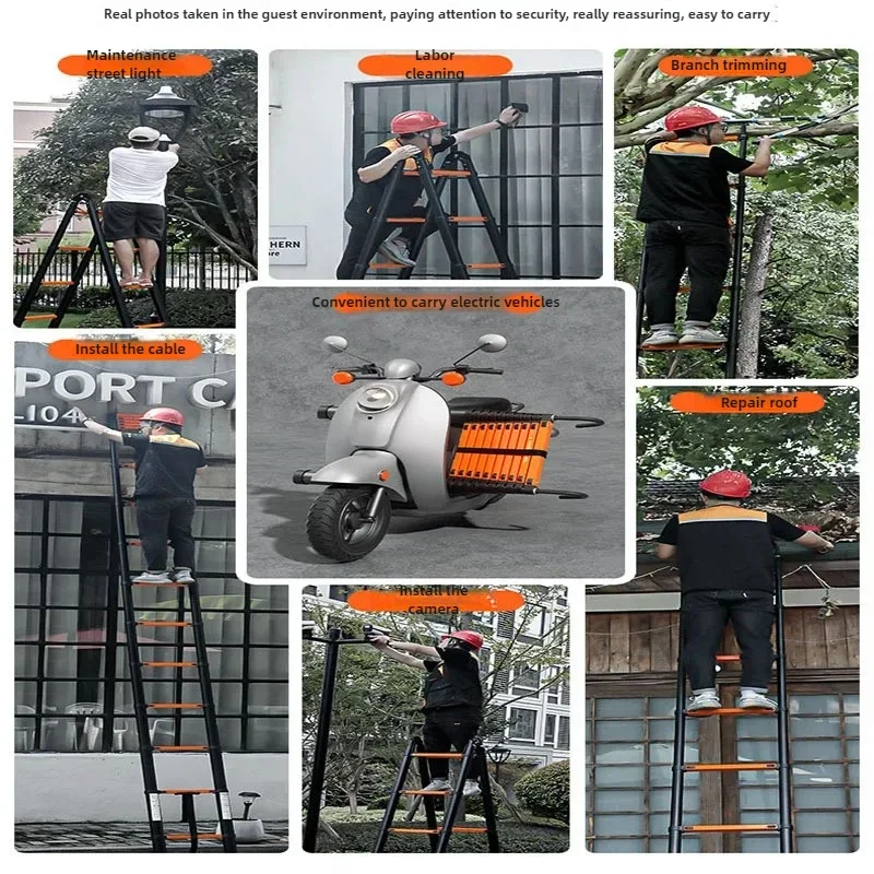 

New Outdoor Portable Engineering Bamboo Ladder Lift Straight Folding Telescopic Multifunctional Joint Herringbone Walking 1.5+1.