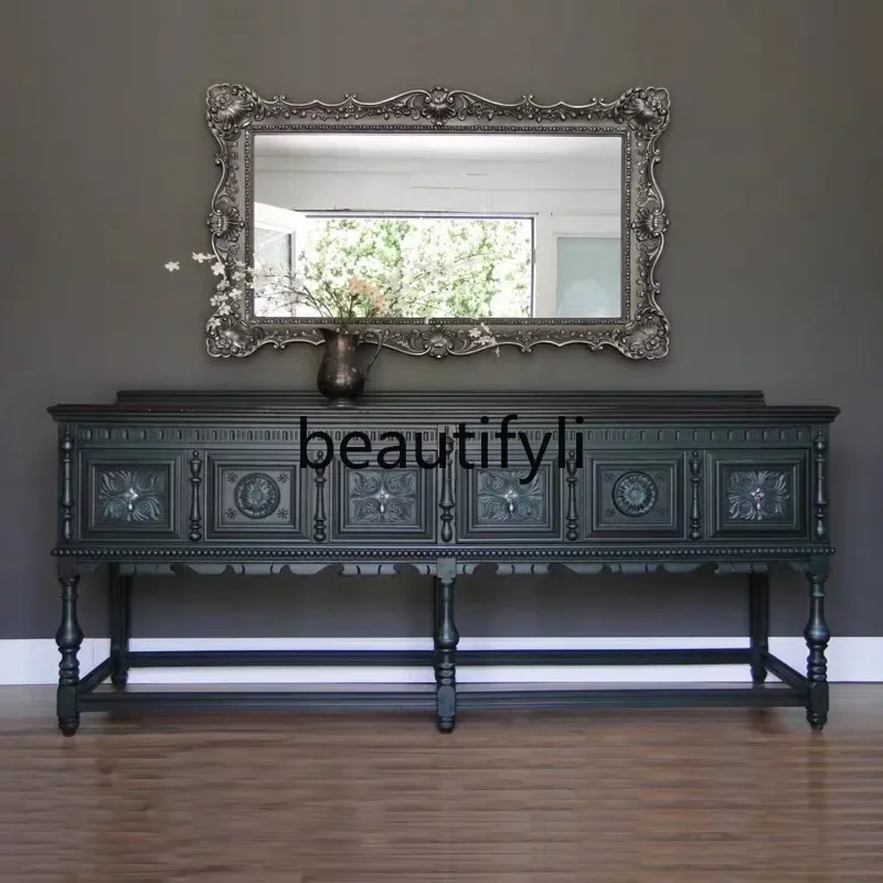 

French solid wood entrance cabinet, foyer decorative cabinet, living room retro against the wall07A