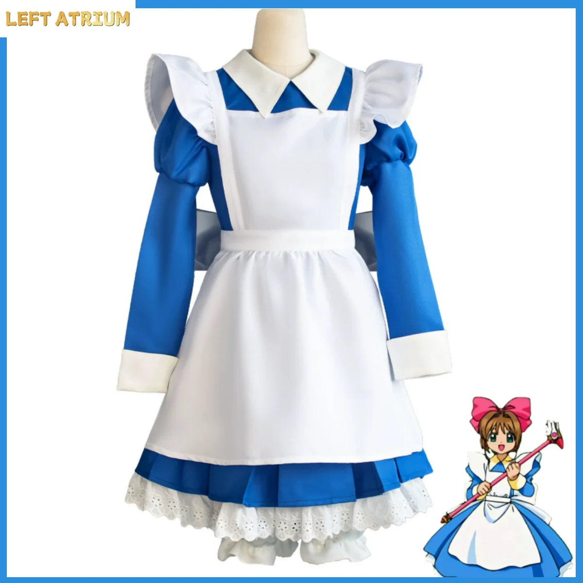 Anime Cardcaptor Sakura Kinomoto Sakura Cosplay Costume Blue-white Maid Outfit Uniform Wig Woman Cute Christmas Party Suit view 3