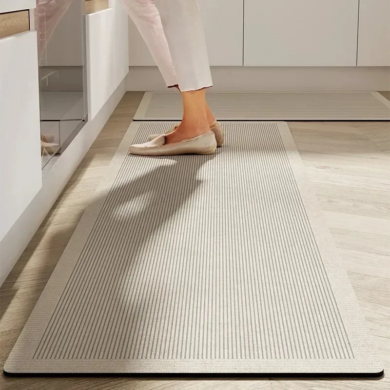 Minimalista Stripe Anti-Slip Floor Mat, Tapete de cozinha absorvente de água, Diatom Mud, Absorção de óleo Foot Mats, Tapete Decoração Home