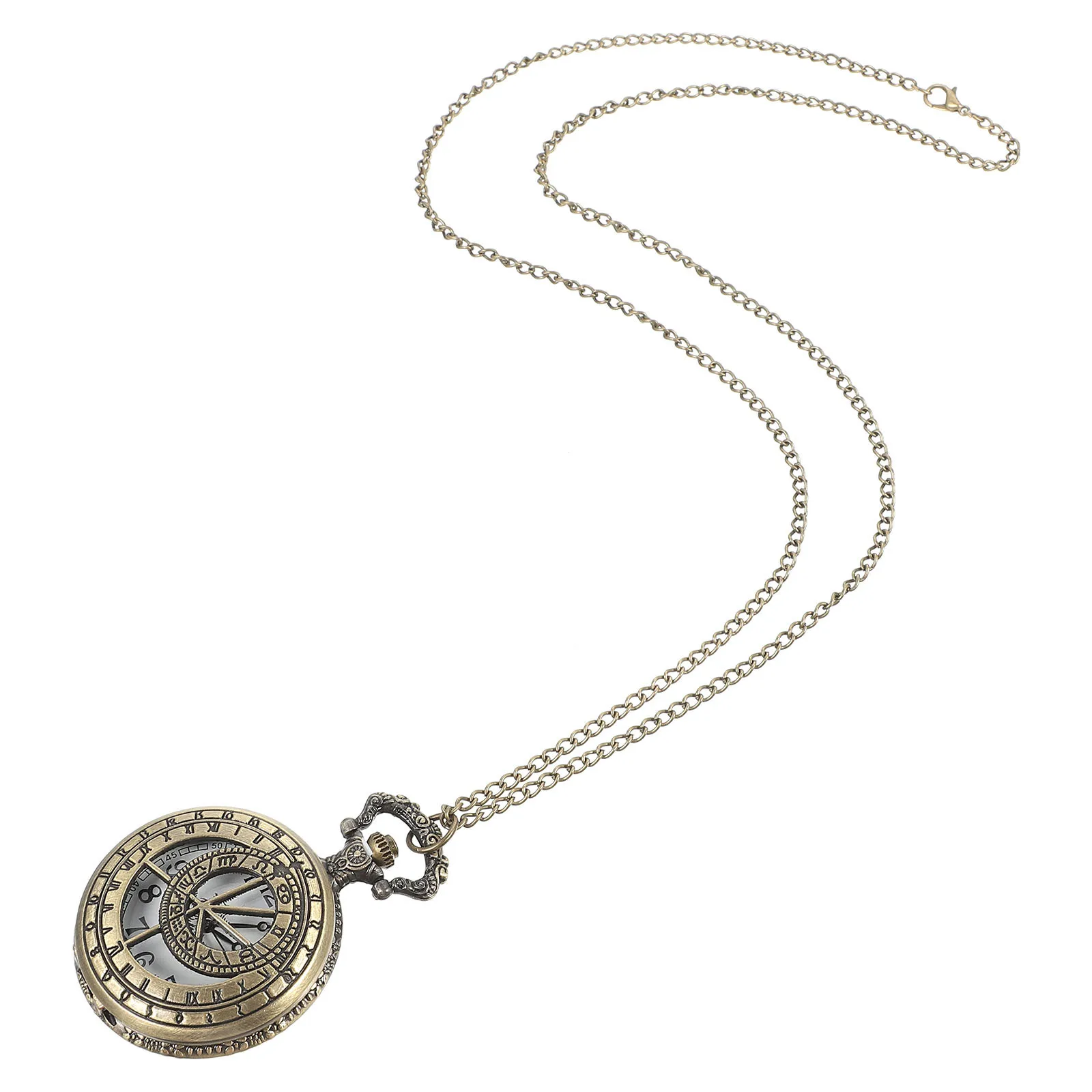 Vintage Pocket Watch Hollow Digital Dial Compact Size Retro Hanging Necklace Chain Pendant Quartz Watch Fashion Accessories