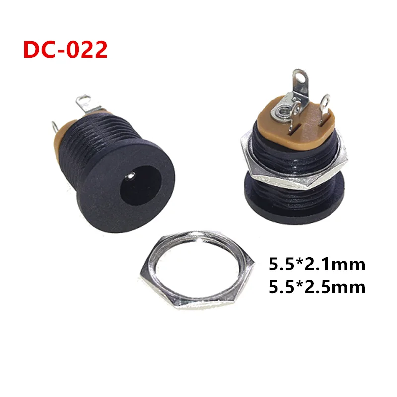 10pcs 5.5*2.1/2.5mm DC-022 Power Jack Black Panel Mount Solder Terminal Female Socket for PCB