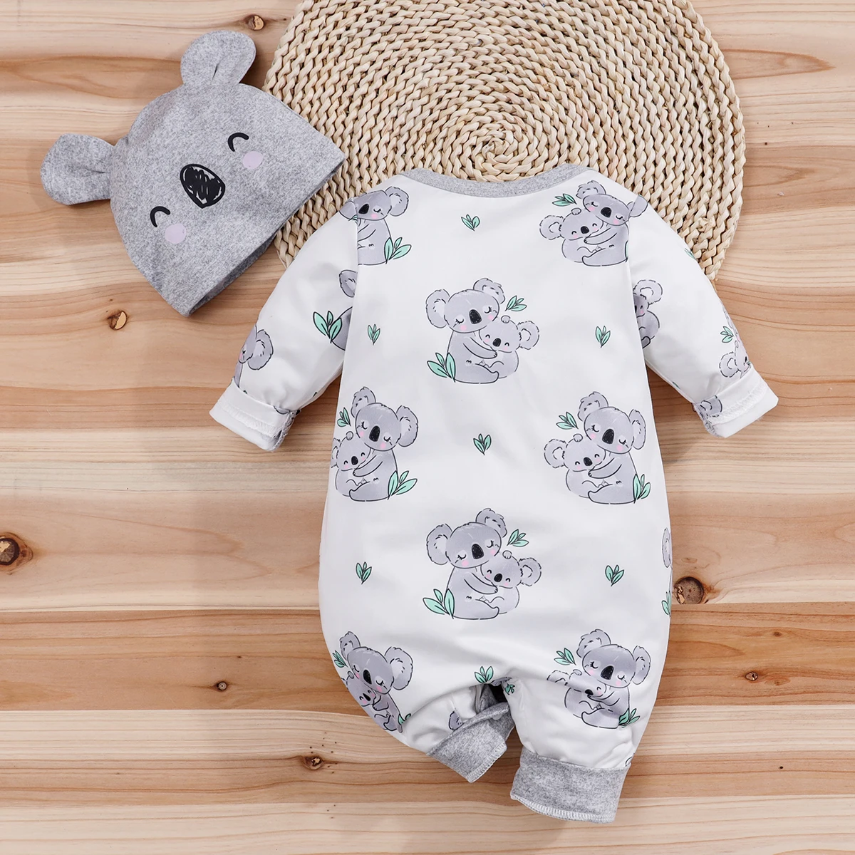 2pcs IURNXB Adorable Koala Baby Long-Sleeve Romper with Hat Infant Outfits Boys Girls Kids Outdoor Clothes Set Spring/Fall 1-18M