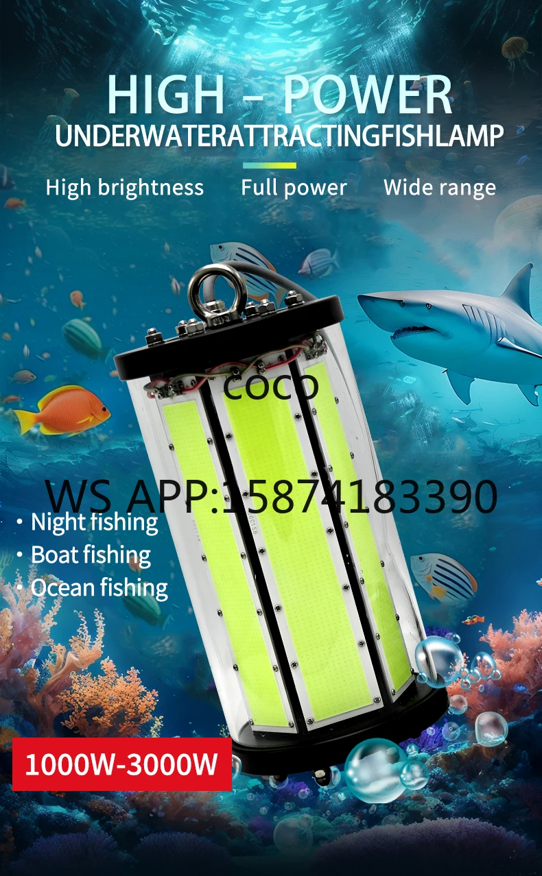 Underwater LED Fishing Torch, 2400W High Power UV Blue Light Lamp for Fish Farming and Bottom Fishing