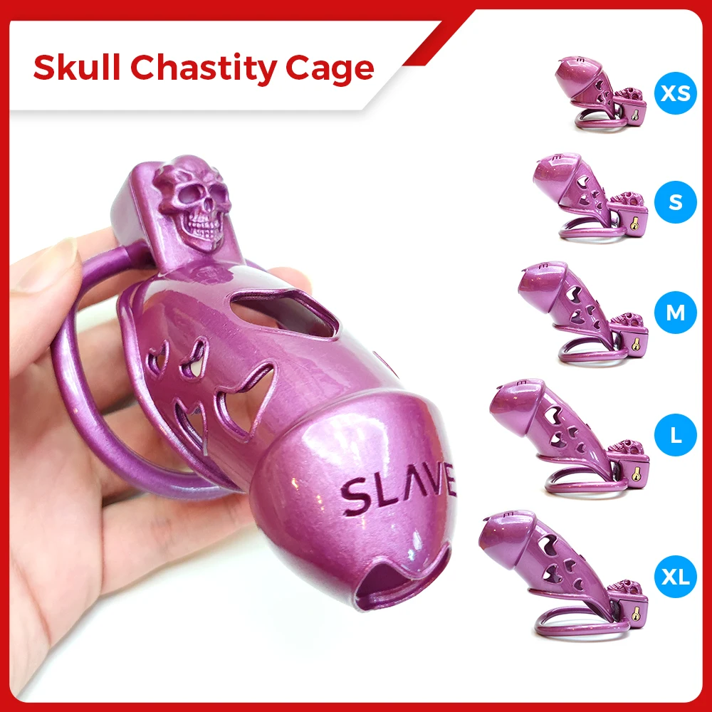 

New Purple Skull Cock Cage Slave Chastity Cage BDSM Male Bondage Penis Ring Lock Male Erotic Gay Ladyboy 18+ Toys Femboy