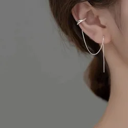 New Fashion Long Tassel Box Chain Drop Earrings For Women Crystal Cuff Ear Jewelry Female Dangle Earring Piercing Line Accessory
