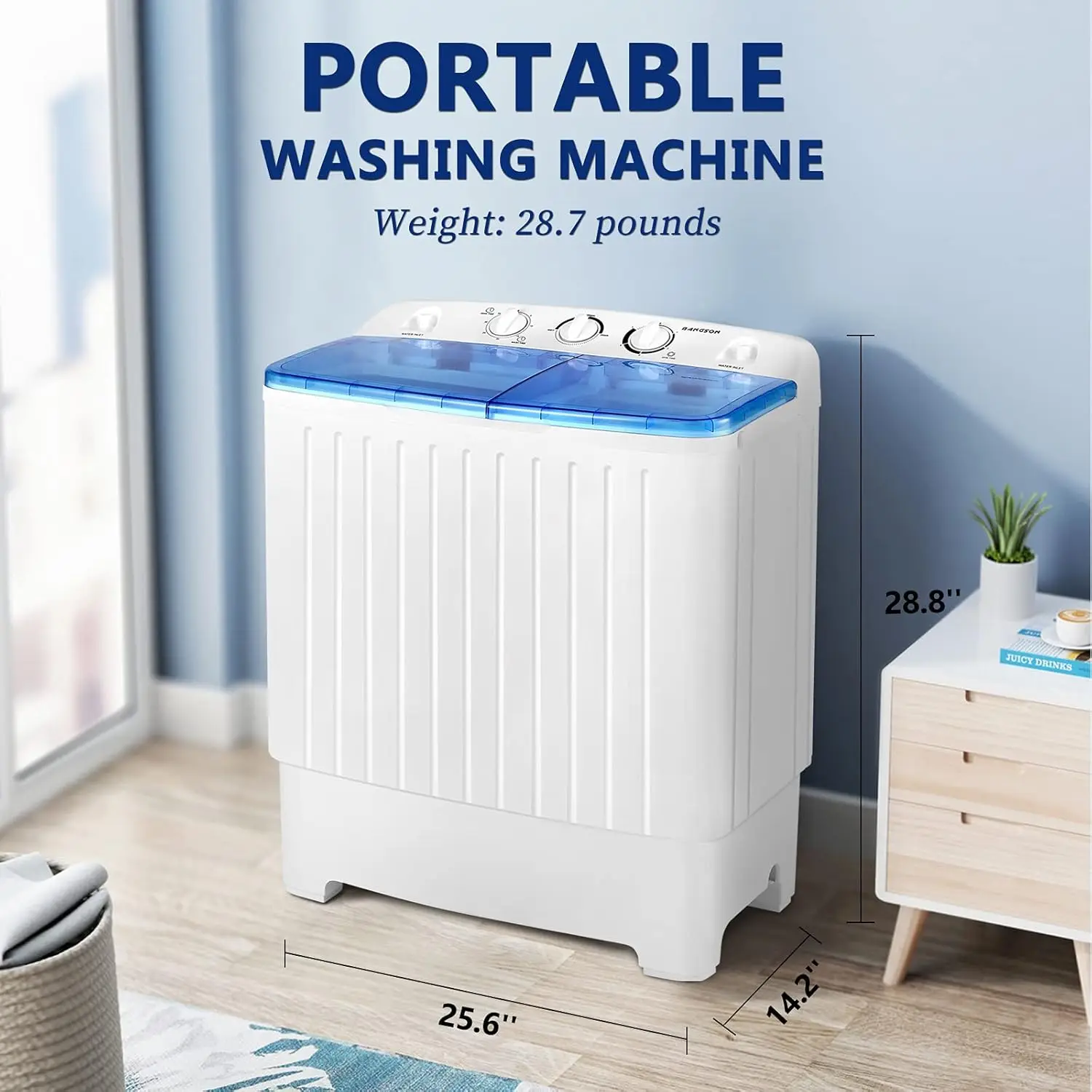 Portable Washing Machine, Mini Twin Tub Washer and Dryer Combo with 17.6 lbs Large Capacity, 25.6x14.2x28.8 inches