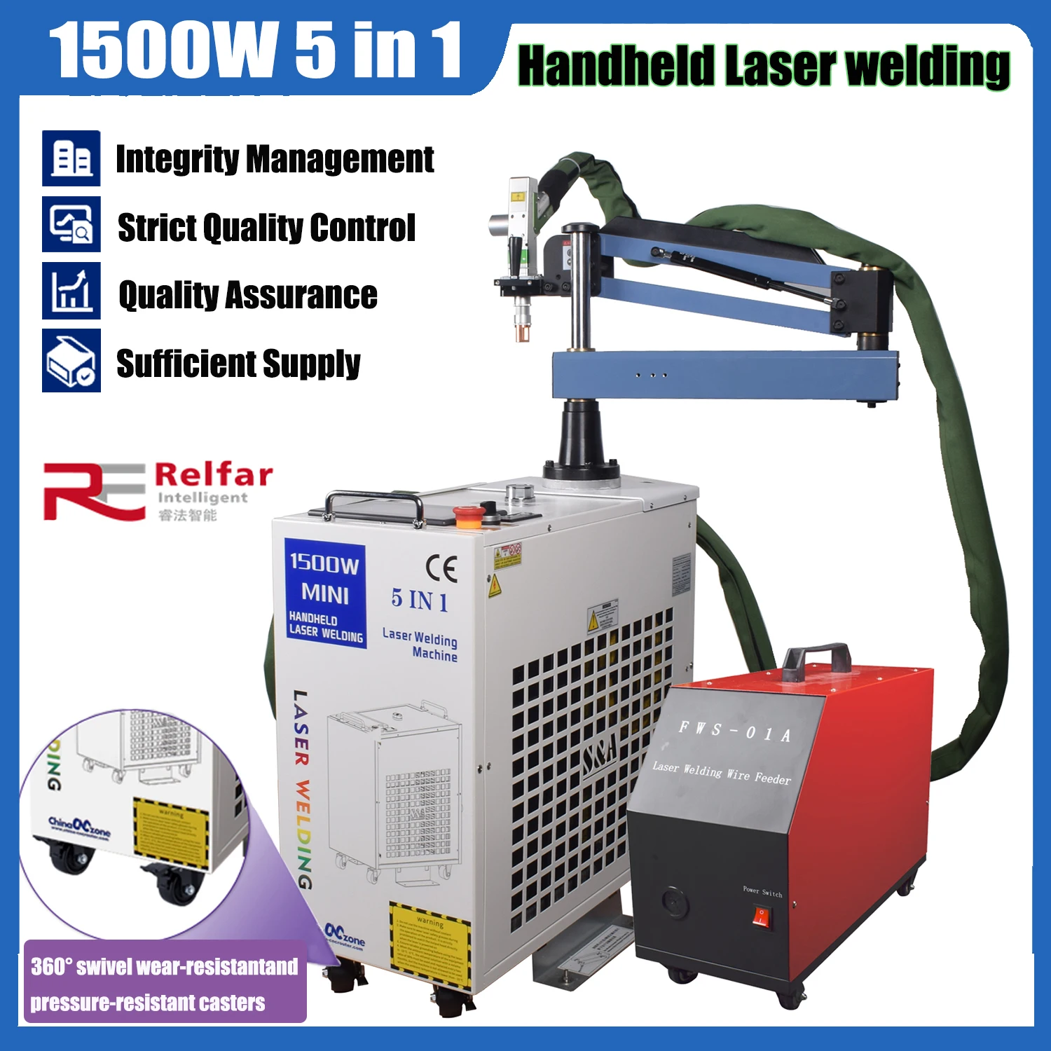 Saldatrice laser a fibra Relfar 1500W 5 in 1 Taglio laser portatile Pulizia Saldatrice a batteria Rimozione ruggine industriale