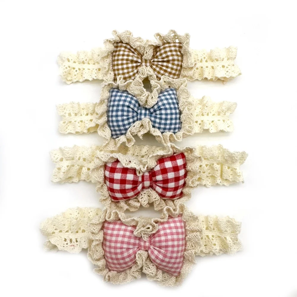 30/50 Stück Modische Karierte Hundeschleifen-Krawatten aus Spitze, Elastisches Hundehalsband, Welpen- und Katzenhalskette, Haustierpflege-Zubehör für Hunde – Detail 5