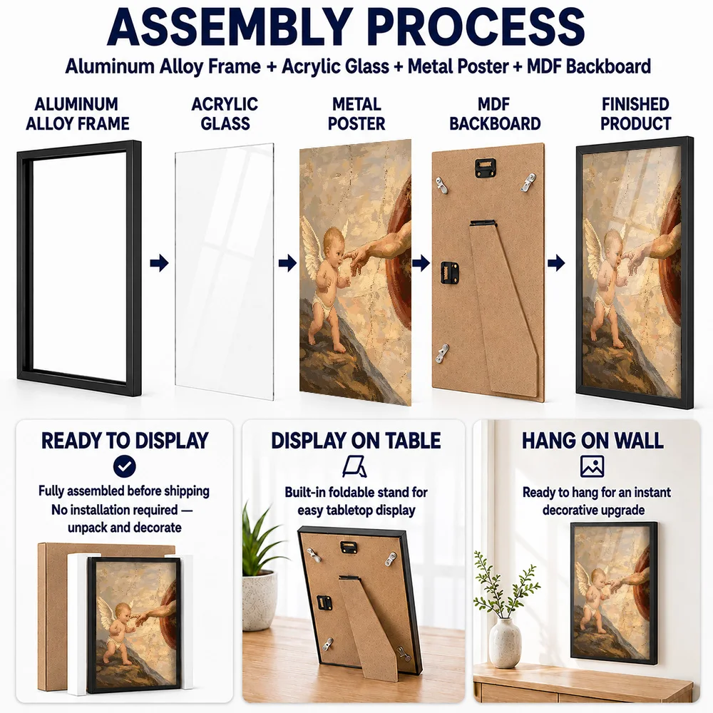 Creation Of Adam Baby Angel Metal Poster With Aluminum Alloy Frame Personalized Spiritual Symbolism Wall Art For Prayer Room