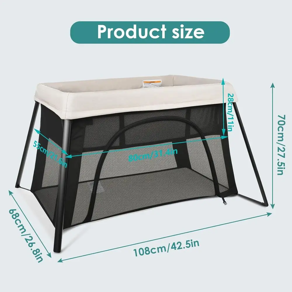 2-in-1 Portable Baby Playpen with Bassinet, Lightweight Foldable Playard for Travel, Creamy Mesh & Zipper Door Playard
