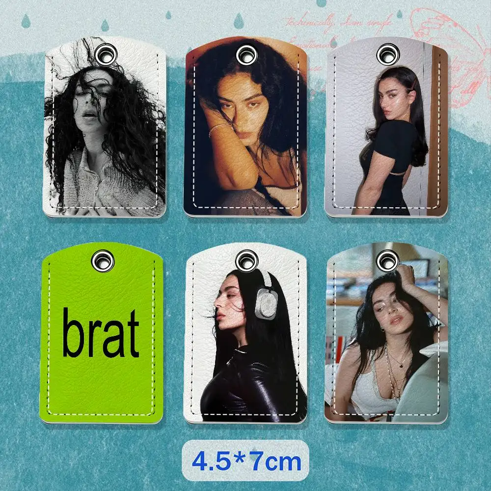 C-Charli XCX PU Leather Card Holder Keychain Key Ring Door Lock Access Tag ID Access Card Air Tag Case Keychain Card