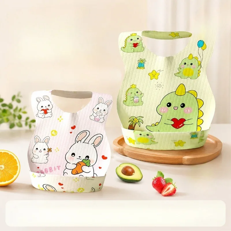10/20pc Disposable Baby Feeding Bibs for Boys Girls Cartoon Animal Print Waterproof Stain-resistant Baby Bib U-shaped Burp Cloth