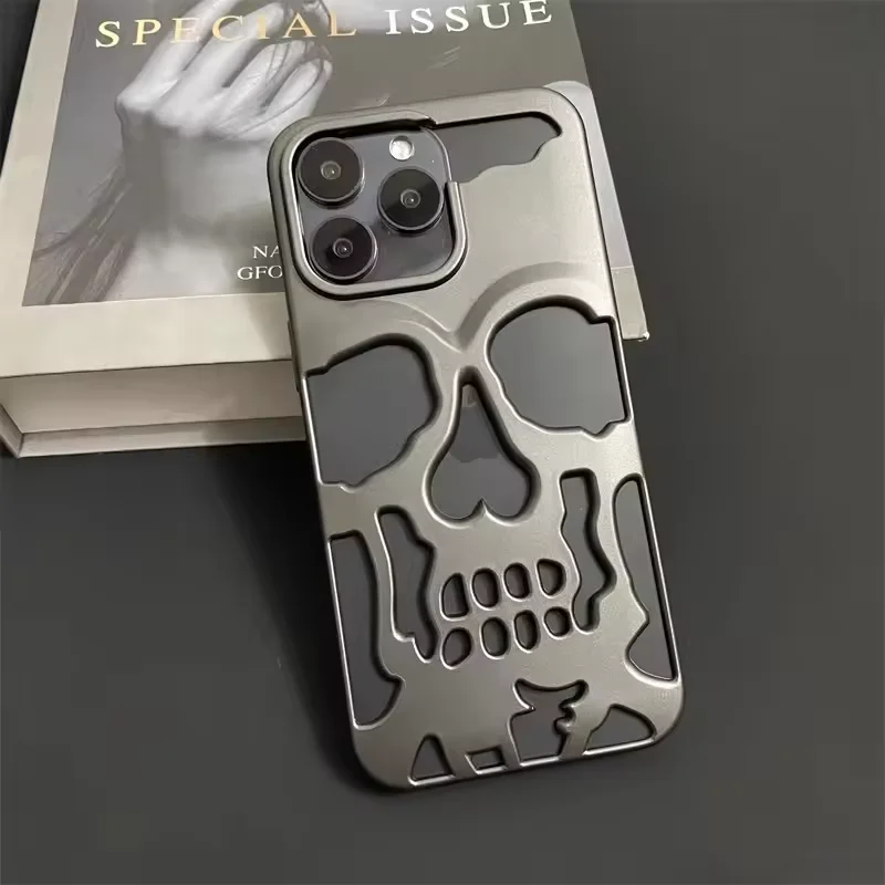 HOCE 3D Hollow Skull Callus Plated Phone Case for IPhone 16 15 14 Plus 13 12 11 Pro Max Shockproof Cool Grimace Soft PC Cover