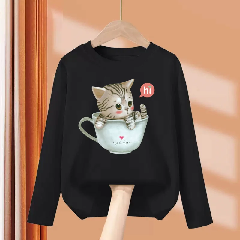 

Aimi Lakana Kids Kitty Cat T-Shirt Baby Girls Long Sleeve Tops Cute Print Clothes Spring Autumn Cotton Tees 3T-14T