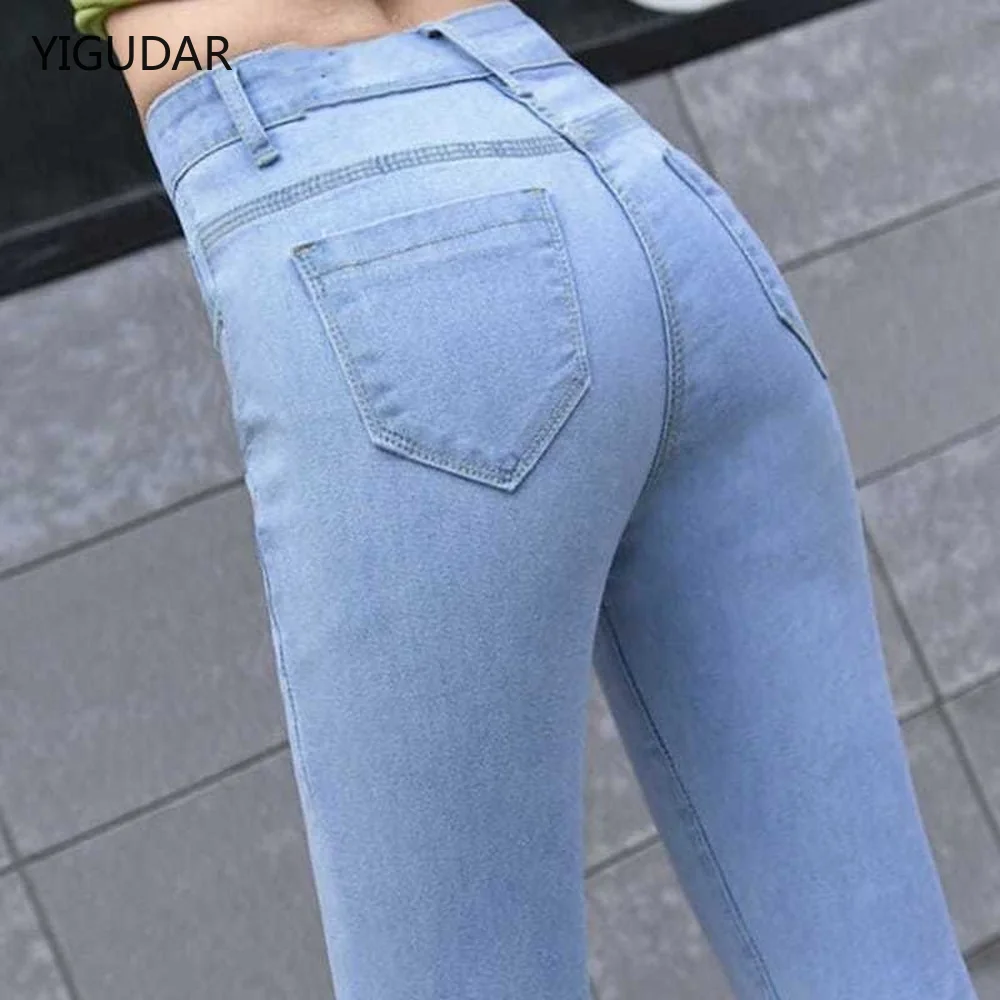 

Jeans for Women Mom Jeans Blue Gray Black Woman High Elastic Stretch Jeans Female Washed Denim Skinny Pencil Pants Size 36 38 40