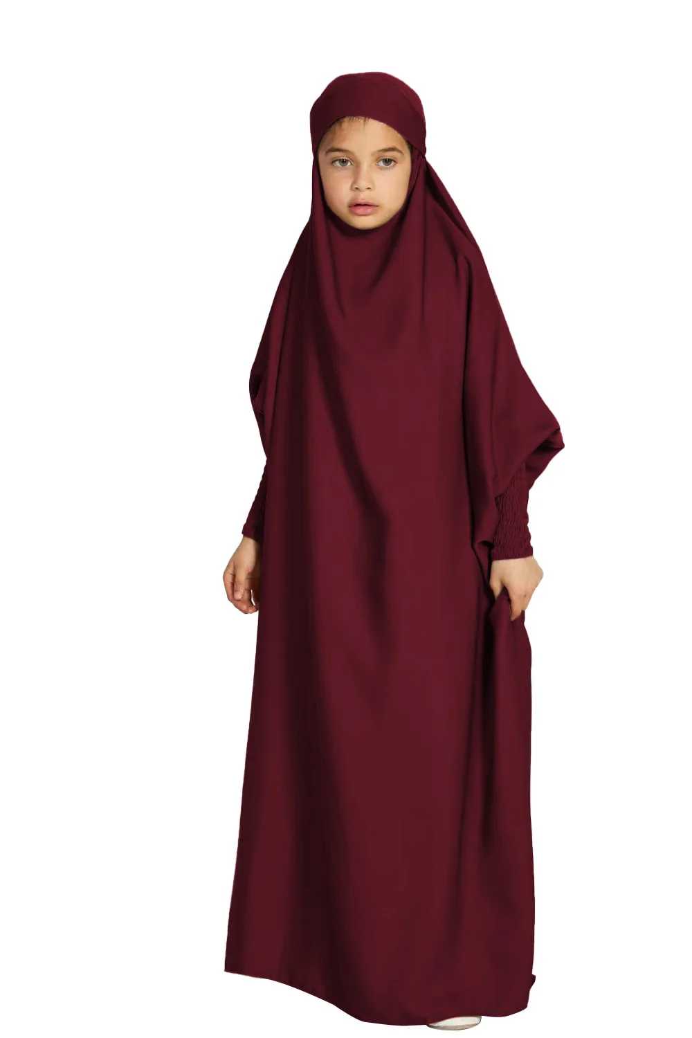 One Piece Prayer Dress for Kids Girls Muslim Islamic Child Clothing Modest Robe Turkish Dubai Abaya Overhead Abayas Garment Gown