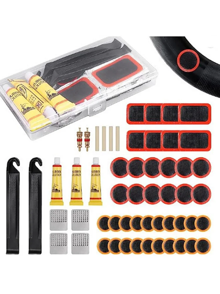 AliExpress NONE Bicycle Flat Tire Repair Kit Tool Set 48pcs Portable Rubber Fetal Repair Tools bike Inner Tube Puncture Patch Repair Tools