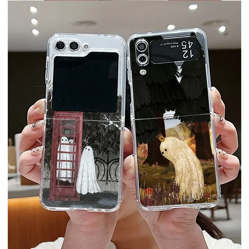 Bonita funda de teléfono fantasma para Samsung Galaxy Z Flip 6 ZFlip 5, funda plegable dura a prueba de golpes para Samsung ZFlip 4 3 7, Fundas