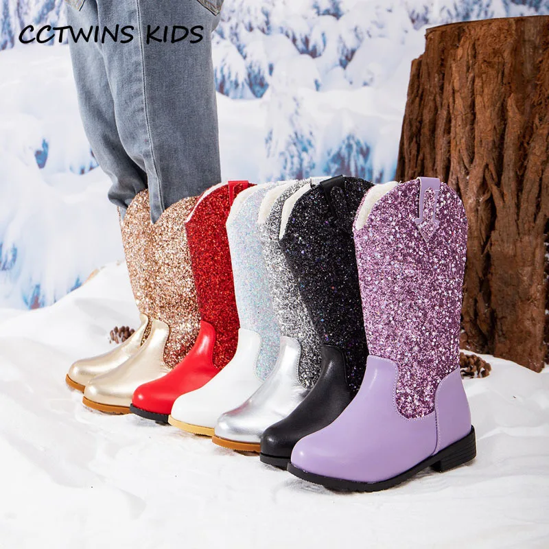 Girls Boots Autumn Winter Toddler Kids Fashion Brand Middle Calf Princess Knight Boots Children High Top Glitter Sole Sole Shoes