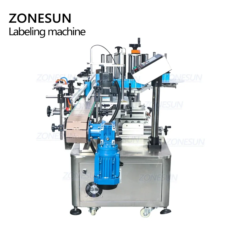 ZONESUN عمودي التلقائي جولة الخل شرب زجاجة النبيذ جرة يمكن آلة وضع العلامات على الجانب المزدوج للإنتاج