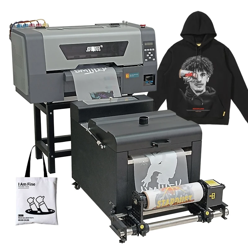 

Dual heads 33cm DTF printer inkjet printing Pet film hot transfer to fabric A3 DTF plotter with shaking machine of dryer