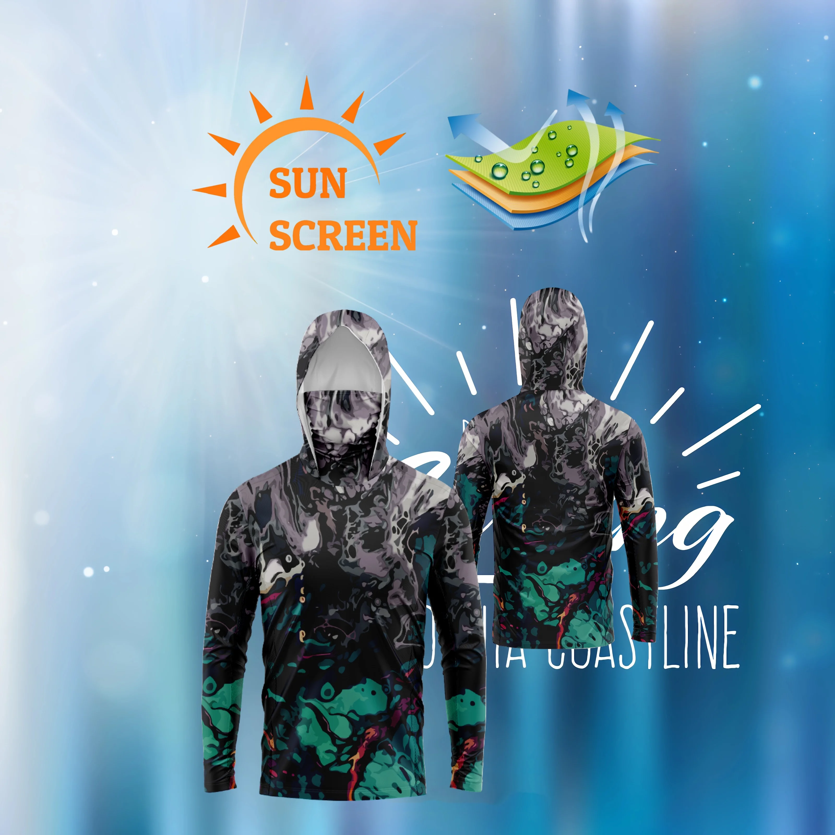 

MALFC Men Hood Fishing Shirt long sleeve fishing t shirt uv protection Fishing Apparel