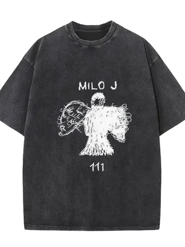 Imagen 2 del producto Camiseta lavada Vintage negra de gran tamaño con estampado gráfico MILO J 111, ropa de calle Unisex, camisetas Retro Harajuku de Hip Hop para hombres y mujeres