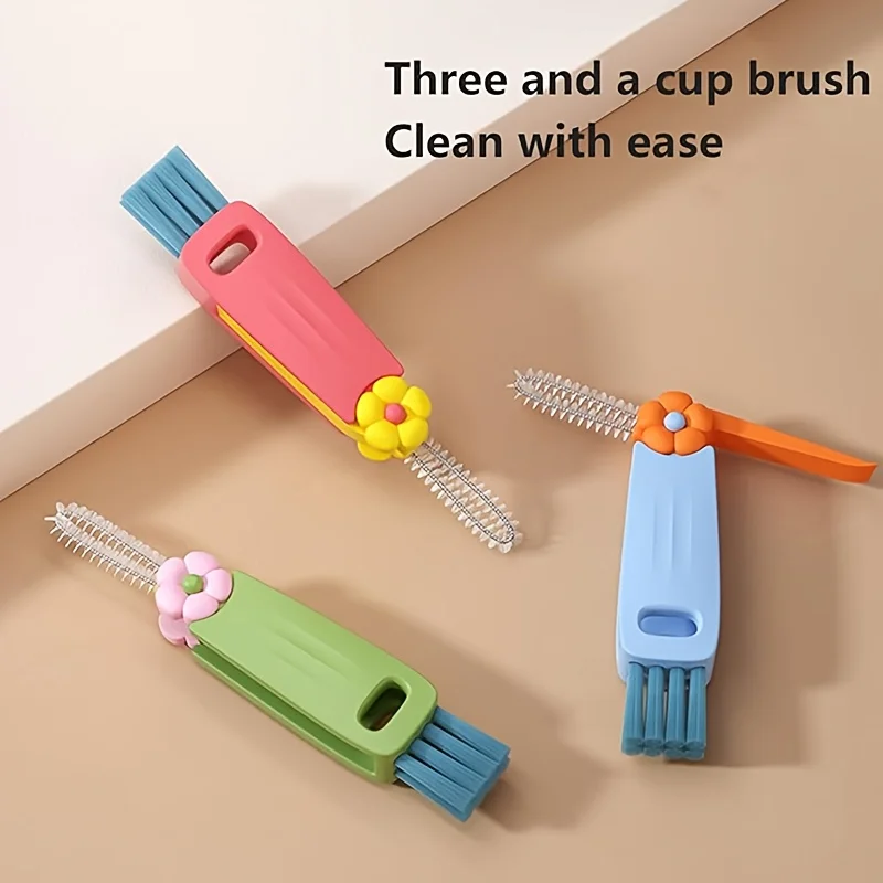 1pc Multi functional 3-in-1 portable bottle cap cleaning brush, used for cleaning bottle cap gaps and cup cap brushes