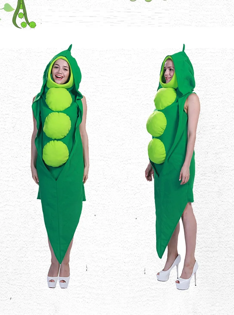 Costume de cosplay drôle de pois verts pour femmes adultes, combinaison à capuche, vêtements de fête d'Halloween, cosplay de Noël, mignon