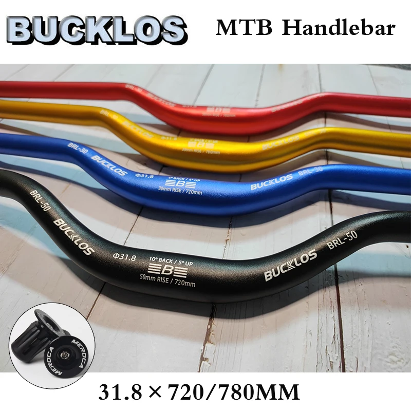 BUCKLOS 720mm 780mm Bicycle Handlebar Ultralight Aluminum Alloy Mountain Bike Handlebar 31.8mm Riser Bar with Bar End Plug