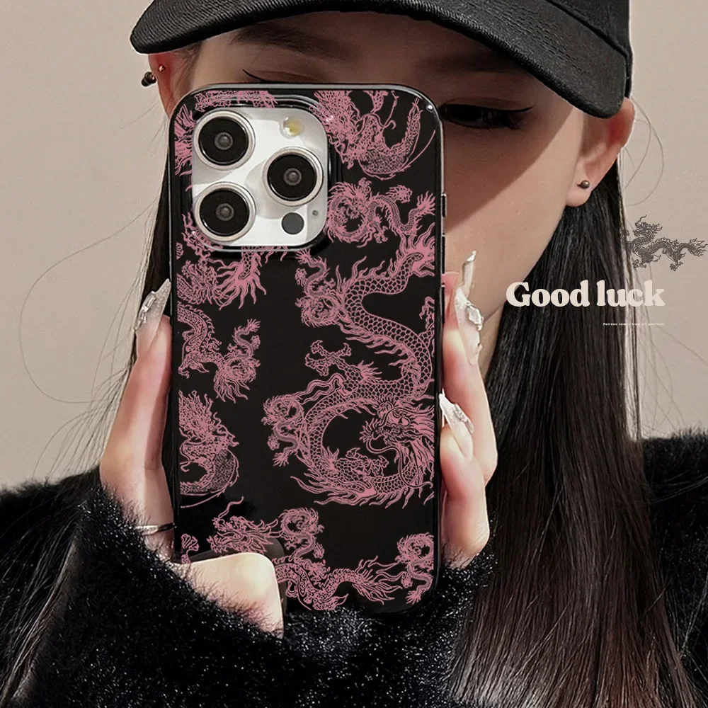 Pink dragon shell for iphone 14 13 promax 12 mini 11 15 pro max 7 8 plus x xr xsmax 2024 happy new year lucky phone case