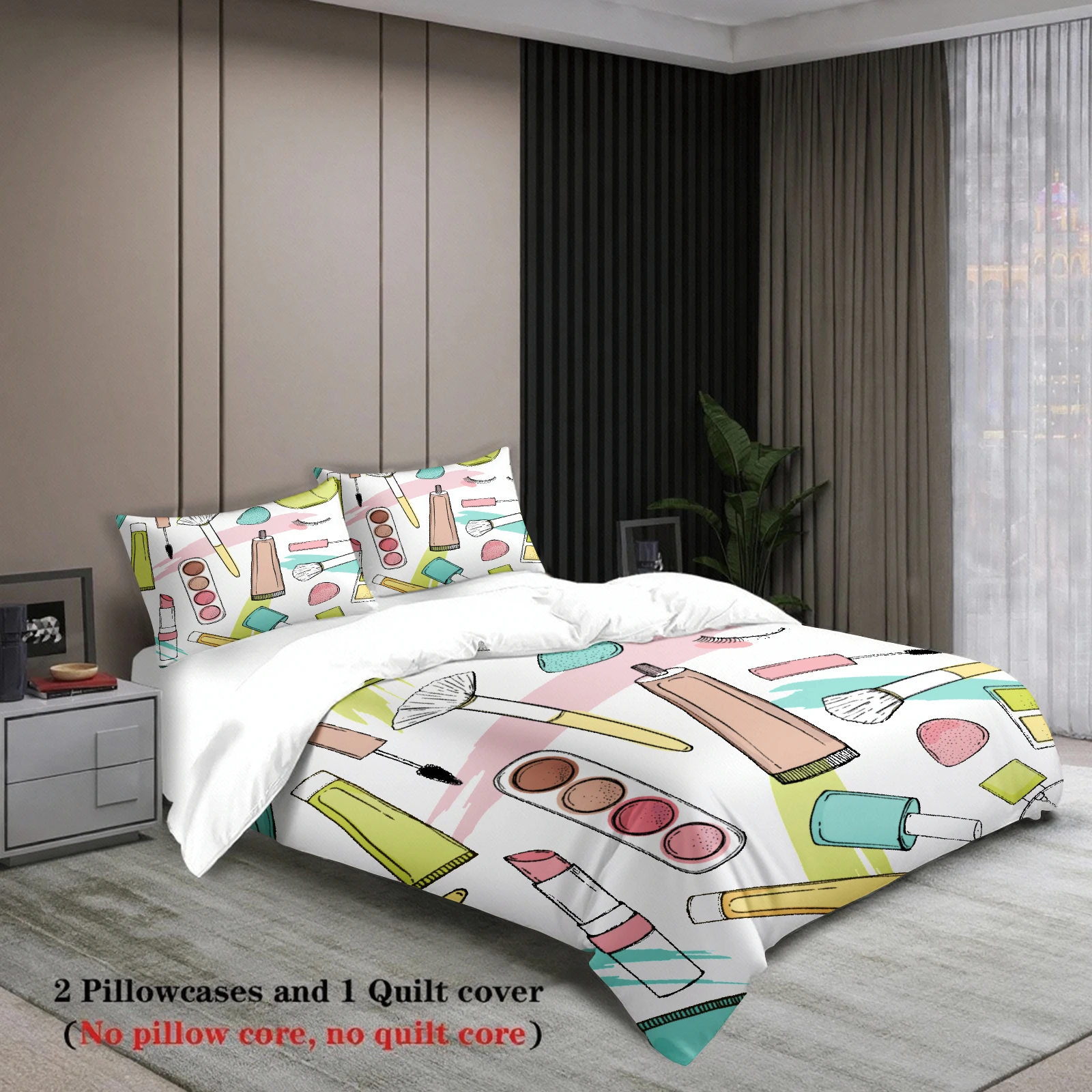 3pcs Fashion Bedding Sets 3D Printed Perfume Bottle Heart Makeup Duvet Cover Sets With Pillowcases No Filling