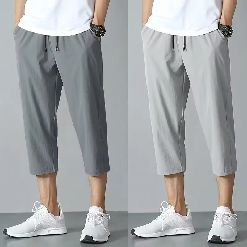 Summer Mens Seven Quarter Pants Ice Silk Quick Dry Casual Loose Shorts Breathable Straight Sport Lightweight Beach Bottoms