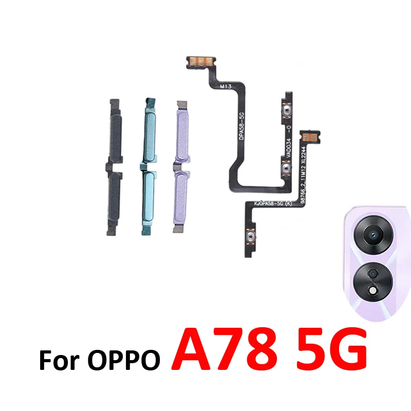 For Oppo A78 5G CPH2483 CPH2495 Phone New Volume Up Down External Button Key Internal Flex Cable Repair Parts Black Blue Purple