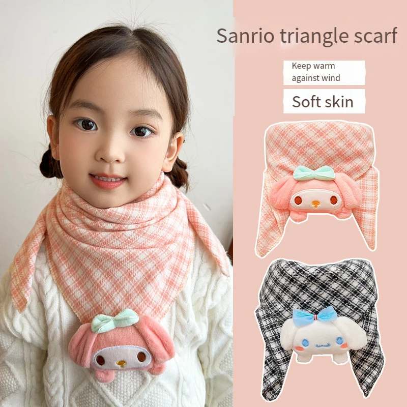 เด็กการ์ตูนผ้าพันคอน่ารักสามเหลี่ยมการ์ตูน Sanrios Kuromi อะนิเมะ Kawaii Go Out Windproof อุ่นคอ Gaiter ผ้าพันคอสาวคอ