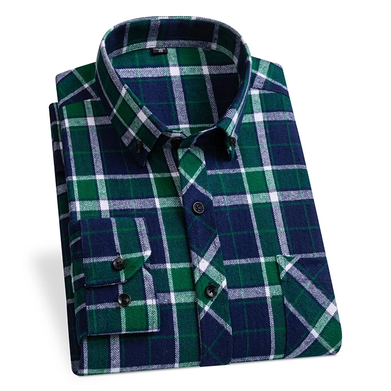 High quality Men\'s flannel 100% cotton Long plaid shirt for spring autumn travel home leisure comfort large size S-4XL- 5XL-6XL