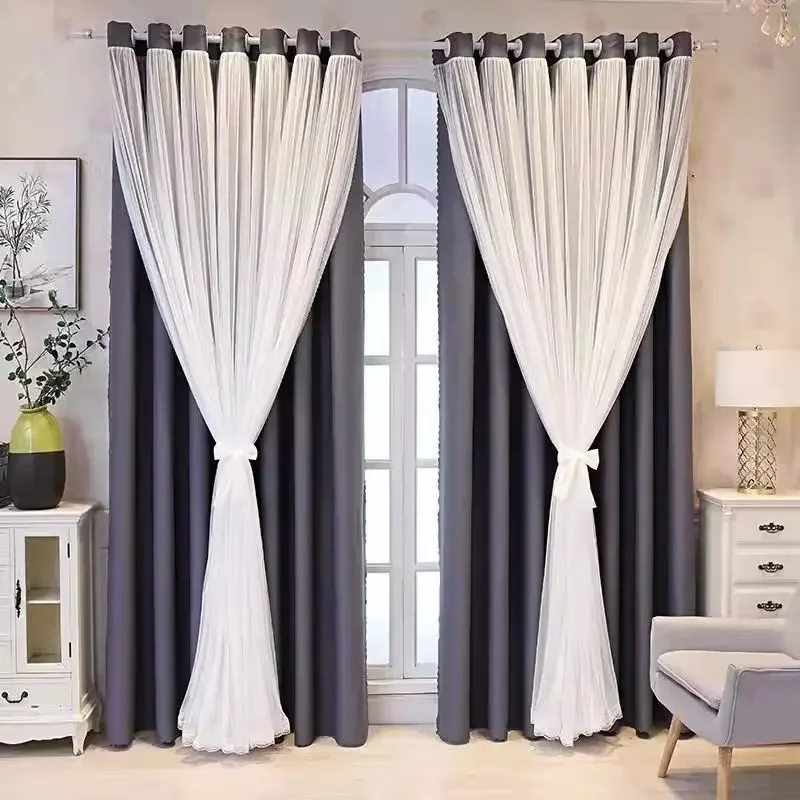 Nordic Style Solid Color Cloth Yarn Integrated Blackout Curtain Modern Bedroom Shade Curtains Living Room Luxury 나비주름 커튼 Шторы