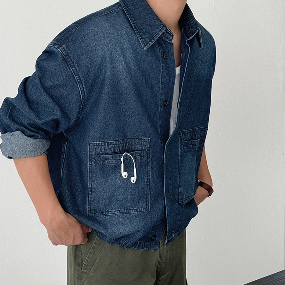 Washed Denim Shirt Men Long Sleeve 75% Cotton Korean Loose Fit Casual Shirt Jacket Retro Workwear Oversized Top 2026 New