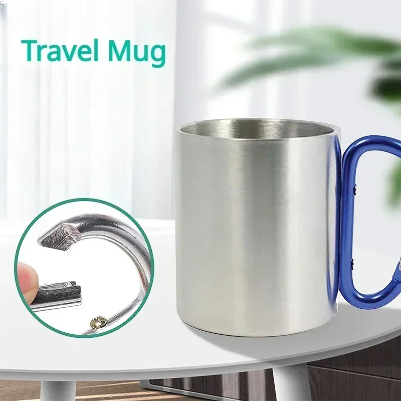 200ml Outdoor Camping Mug Stainless Steel Cup Traveling with Carabiner Handle Coffee Tea Mug Cookware Set Outdoor