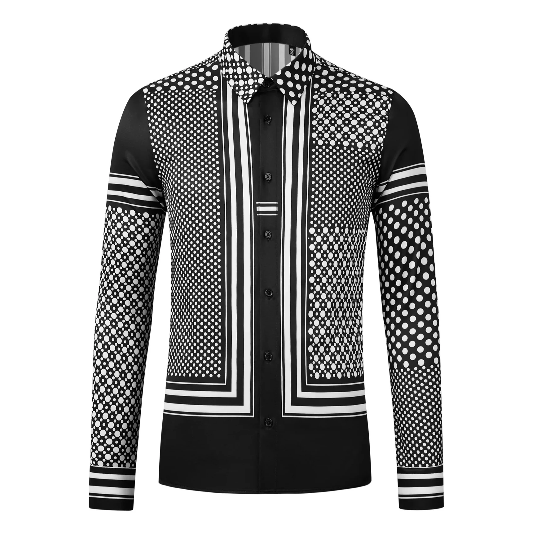 

Брендовая мужская рубашка с принтом в горошек, повседневная рубашка с длинными рукавами в стиле ретро, мужские тонкие деловые рубашки для банкетов и вечеринок, мужская одежда