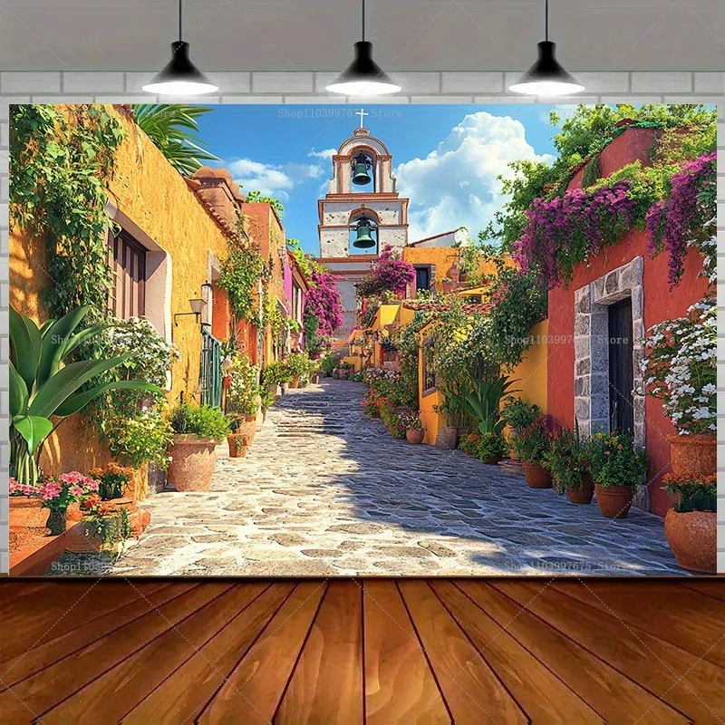 2D Lebendige Mexikanische Stadt Kulissen Mexikanische Party-Dekorationen Fotografie-Hintergrund Banner Studio-Requisiten Party-Zubehör – Detail 3