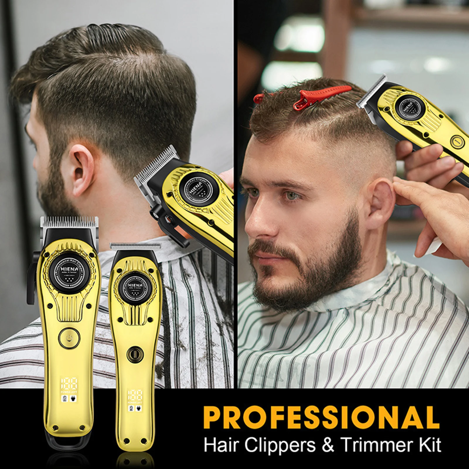 HIENA مقص الشعر اللاسلكي مجموعة 1200-2000mAh عالية الطاقة الكهربائية الشعر أداة تهذيب اللحية صالون الحلاقة المهنية الحلاقة الحلاقة عدة