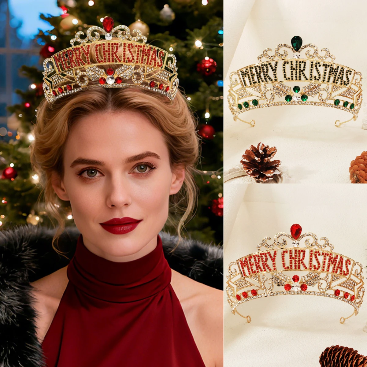 

Роскошный головной убор с короной принцессы со стразами, повязка на голову для рождественской вечеринки для женщин, тиара в стиле барокко, украшение для волос в виде хрусталя, подарки