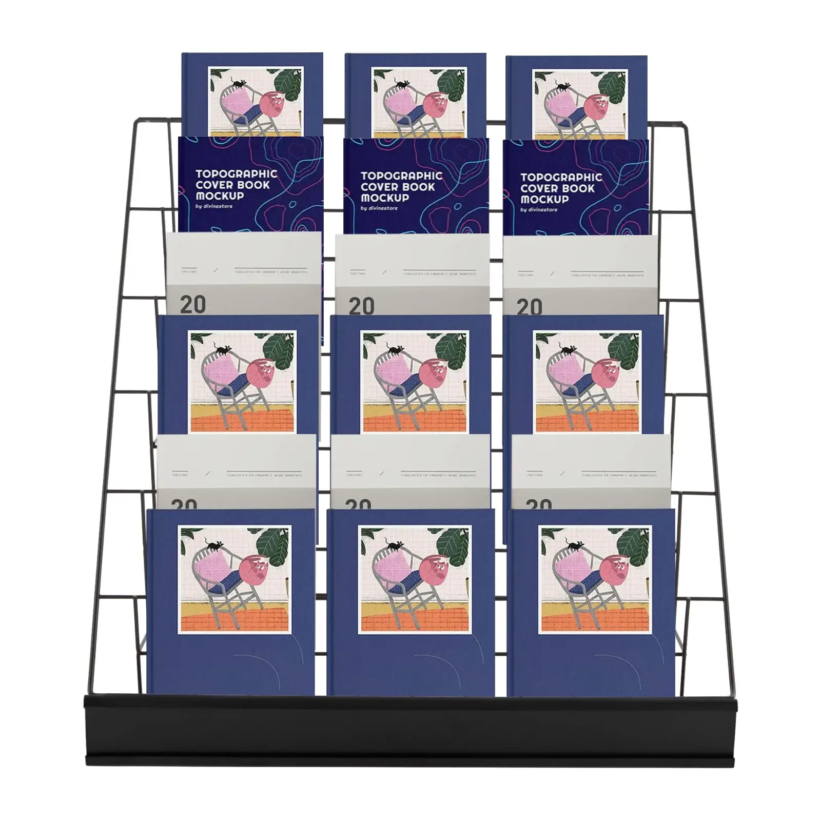 Espositore per libri a 6 livelli, espositore per biglietti d'auguri con scaffale per fumetti con recinzione a pannello, tablet espositore per brochure da 18 pollici